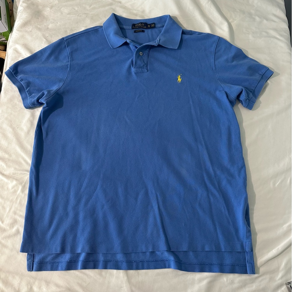 Polo Ralph Lauren Mens Custom Fit Polo Shirt sz XL Blue Yellow Pony Preppy EUC